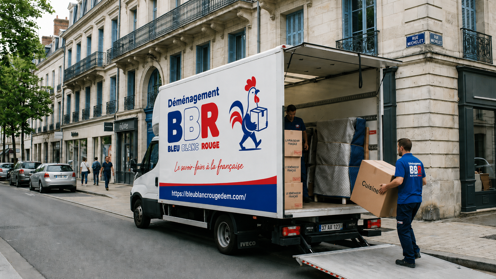 Camion BBR en cours de déchargement, rue Michelet